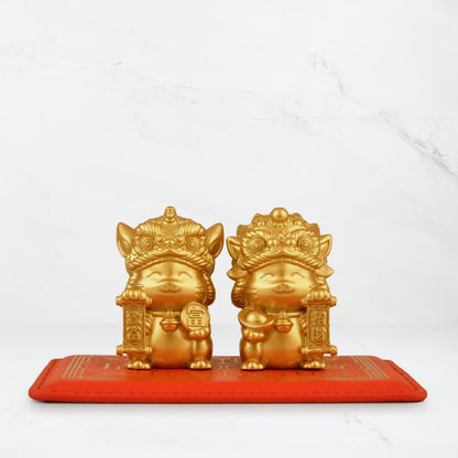 Golden Fortune Duo: Fubaba & Falala – Solid Brass Feng Shui Cats