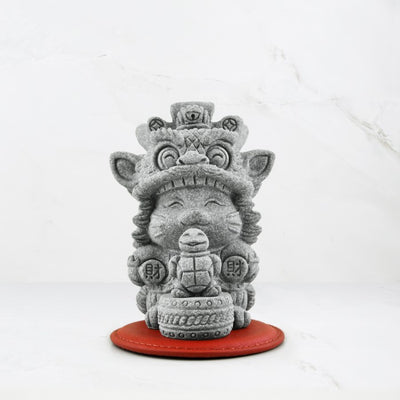 Drummer Kitty Cat with Buddy the Fortune Turtle Stone Figurine