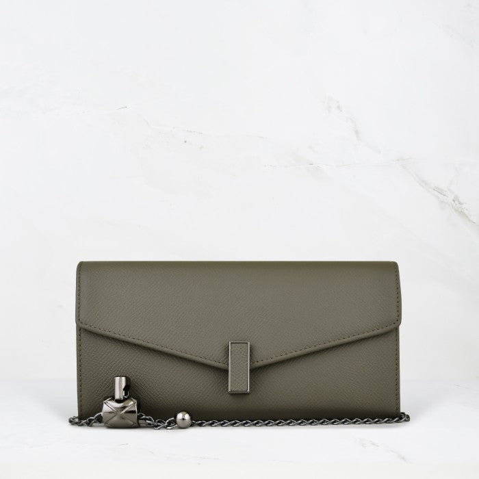 Carina XL v2 Crossbody Clutch - Italian Cross-Hatch in Metal Gray