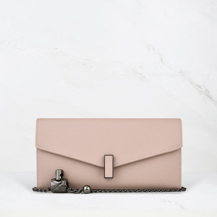 Carina XL v2 Crossbody Clutch - Italian Cross-Hatch in Rose Pink