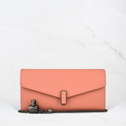 Carina XL v2 Crossbody Clutch - Italian Cross-Hatch in Coral Pink