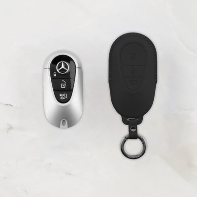 Black Leather Key Cover for Mercedes-Benz Smart Key (Style O3)