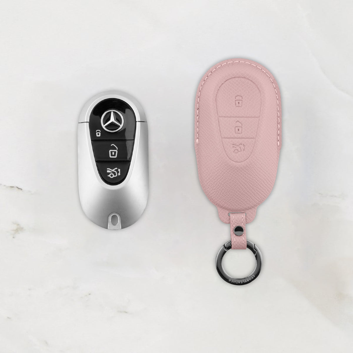 Pink Leather Key Cover for Mercedes-Benz Smart Key (Style O3)