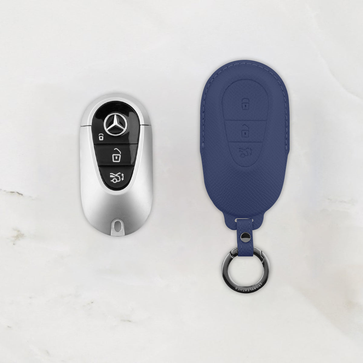 Blue Leather Key Cover for Mercedes-Benz Smart Key (Style O3)