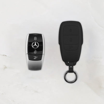Black Leather Key Cover for Mercedes-Benz Smart Key (Style R3)
