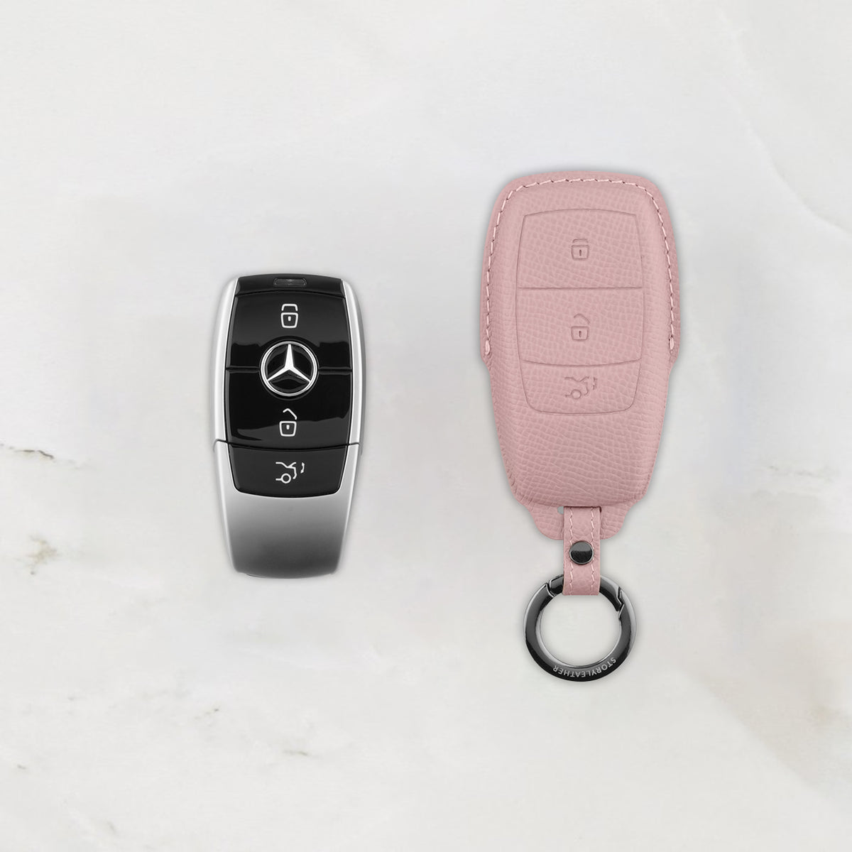 Pink Leather Key Cover for Mercedes-Benz Smart Key (Style R3)