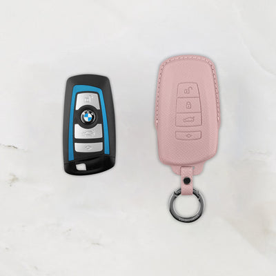 Pink Leather Key Cover for BMW Smart Key (Style R4)