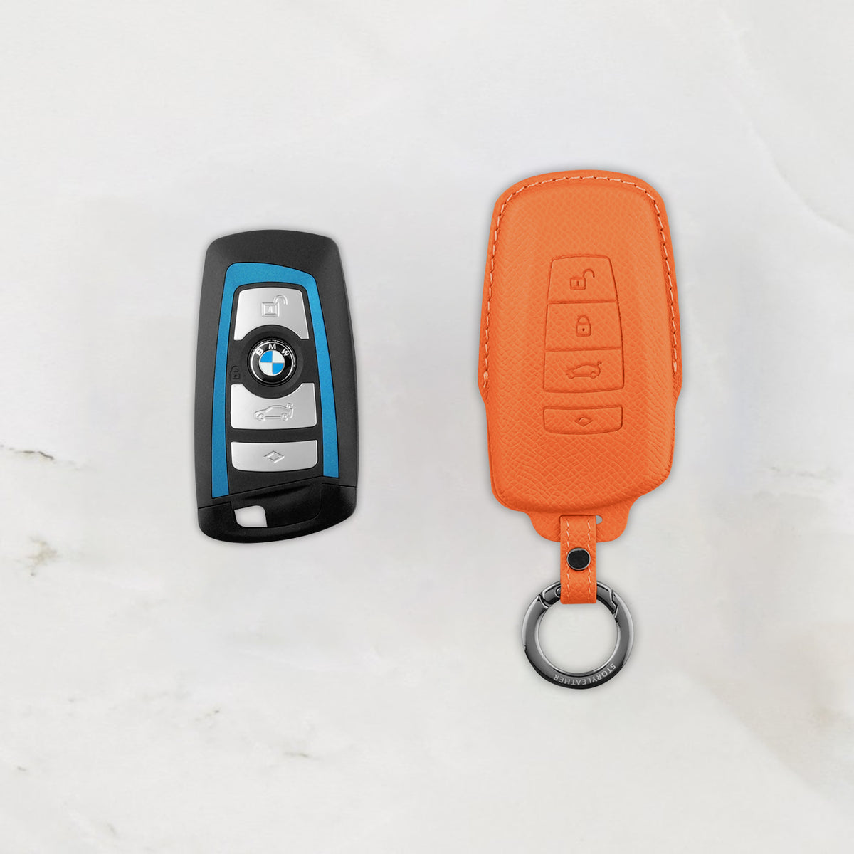 Orange Leather Key Cover for BMW Smart Key (Style R4)