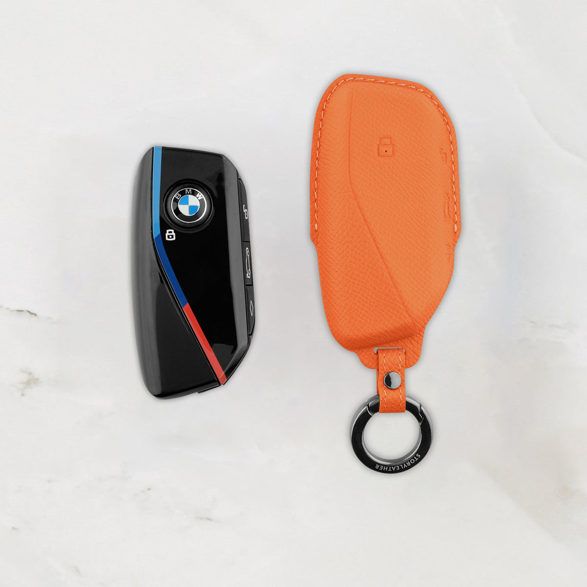 Orange Leather Key Cover for BMW Smart Key (Style S4)