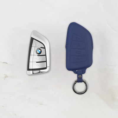 Blue Leather Key Cover for BMW Smart Key (Style T4)