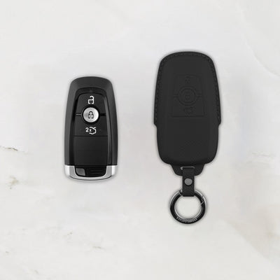 Black Leather Key Cover for Ford Smart Key (Style R3)