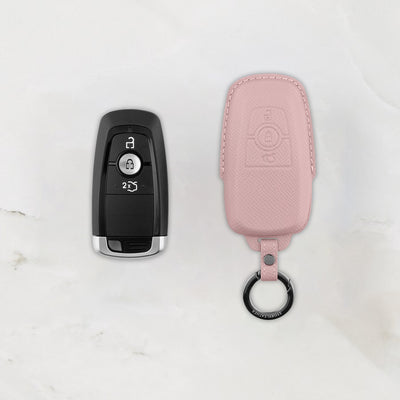 Pink Leather Key Cover for Ford Smart Key (Style R3)
