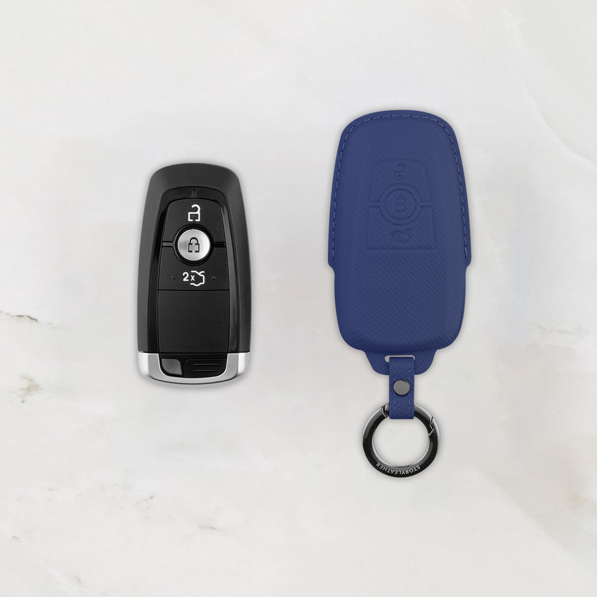 Blue Leather Key Cover for Ford Smart Key (Style R3)