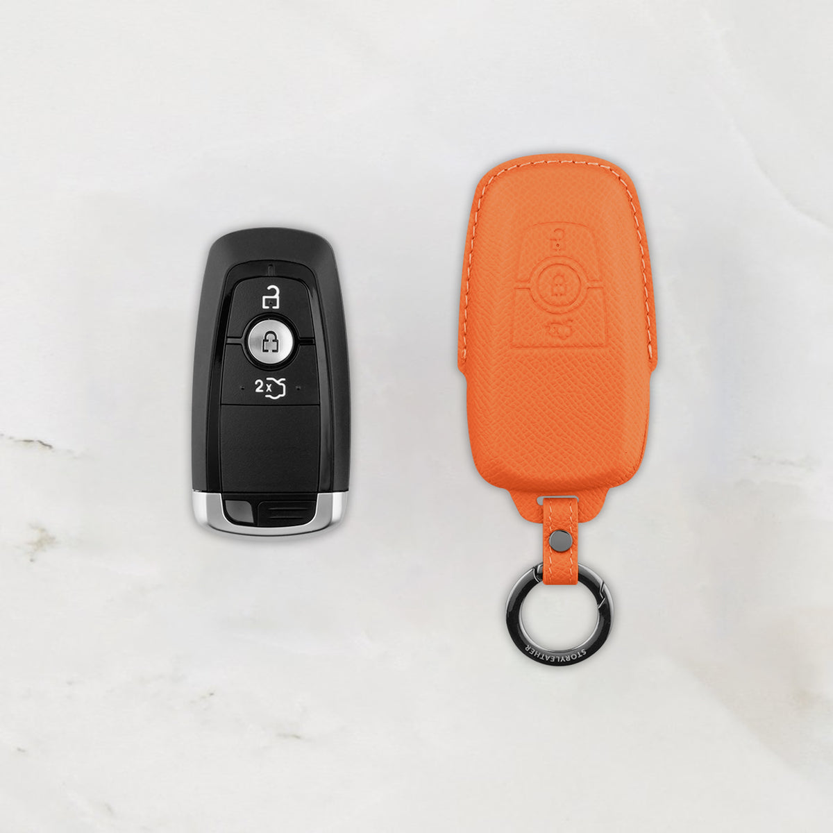 Orange Leather Key Cover for Ford Smart Key (Style R3)