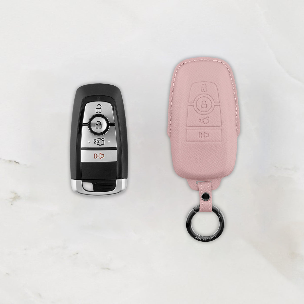 Pink Leather Key Cover for Ford Smart Key (Style R4)