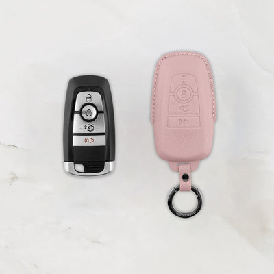 Pink Leather Key Cover for Ford Smart Key (Style R4)