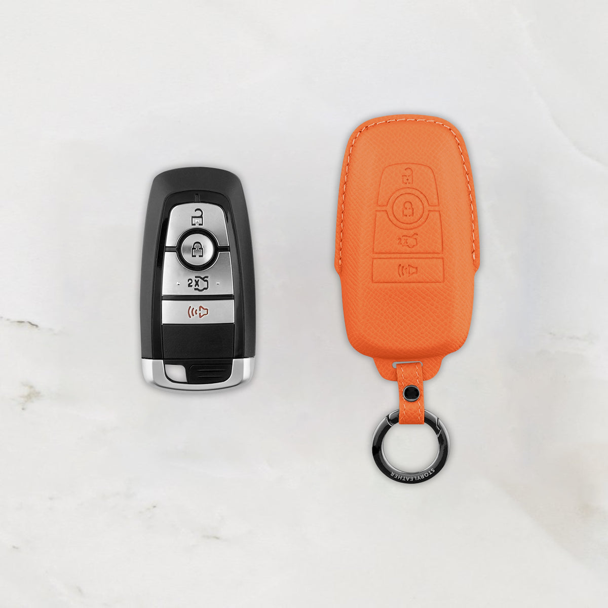 Orange Leather Key Cover for Ford Smart Key (Style R4)