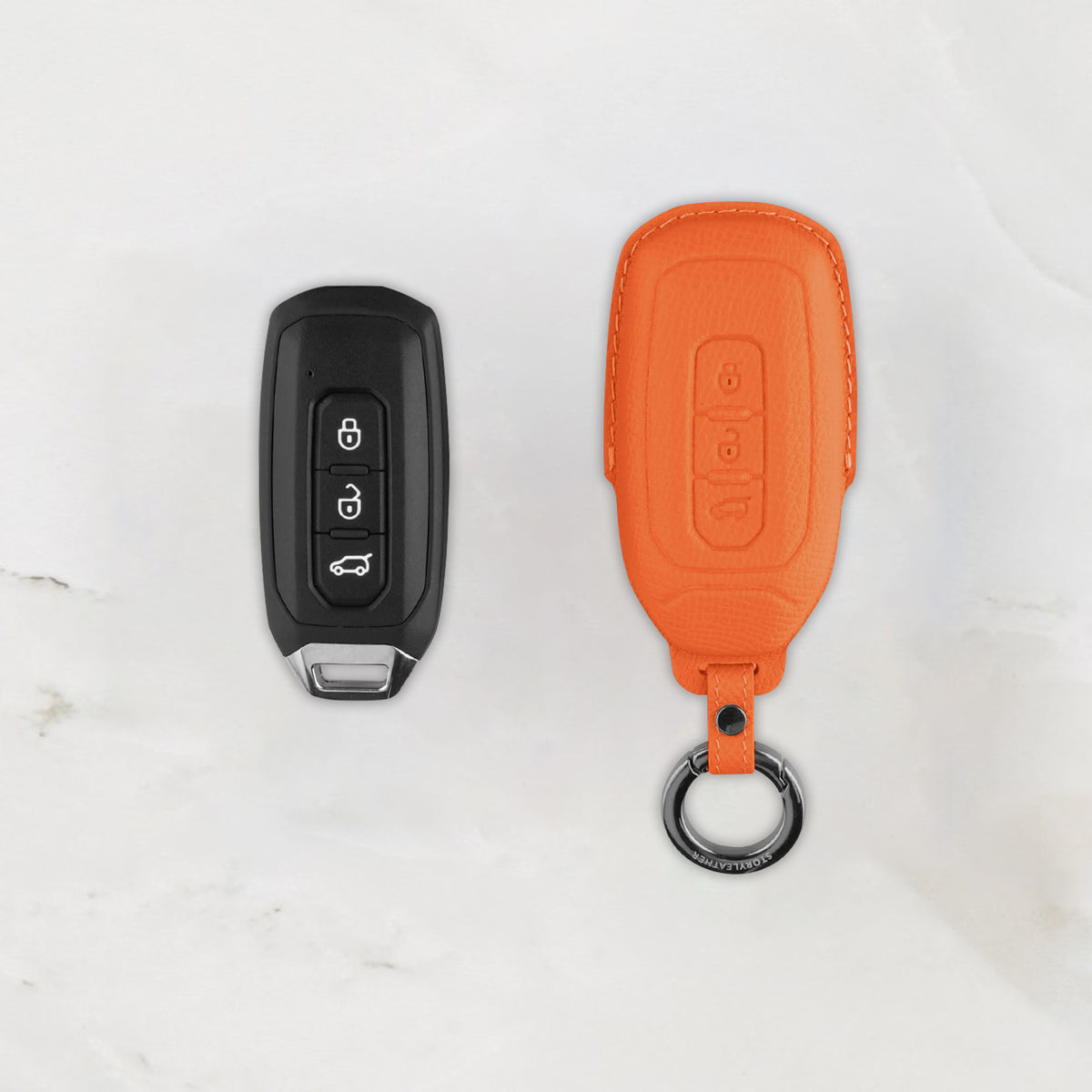 Orange leather key cover for Ford smart key