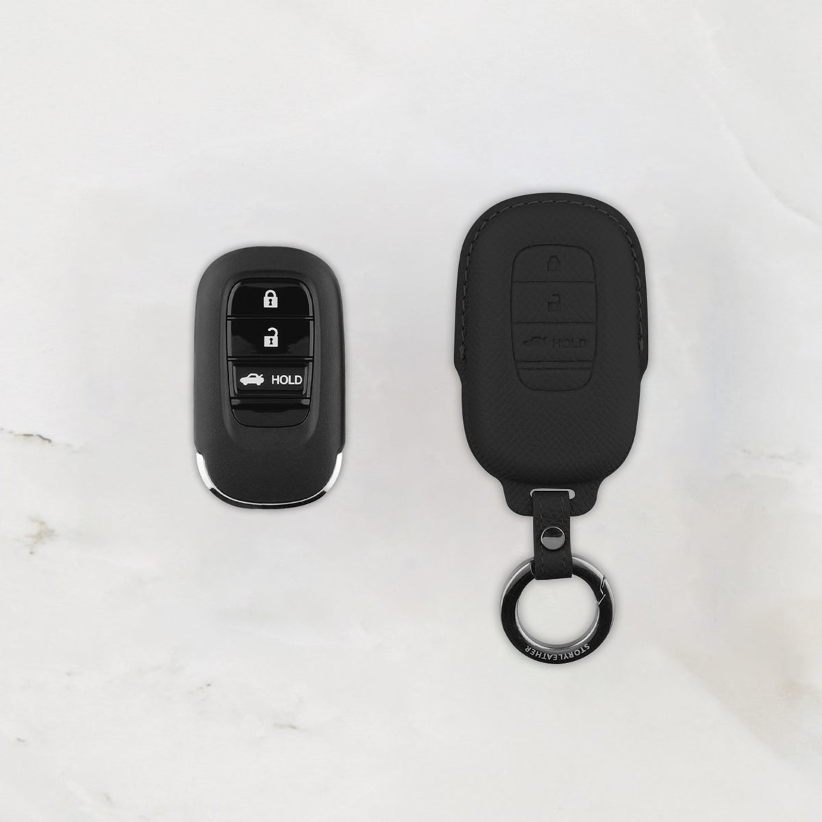 Black leather key cover for Honda smart key