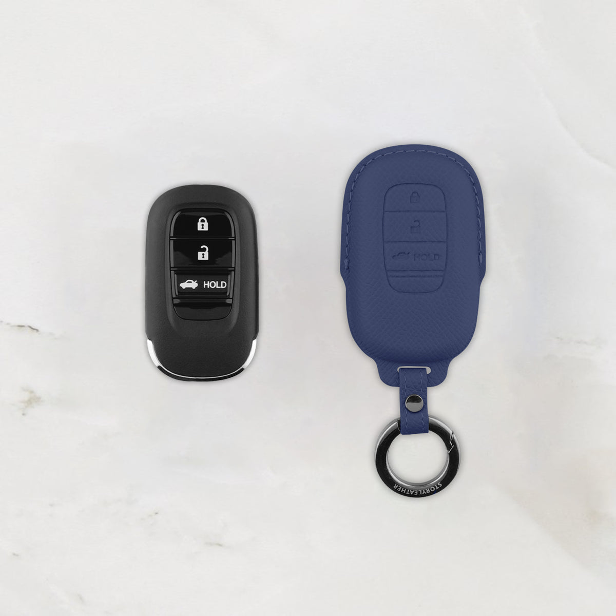 Blue leather key cover for Honda smart key