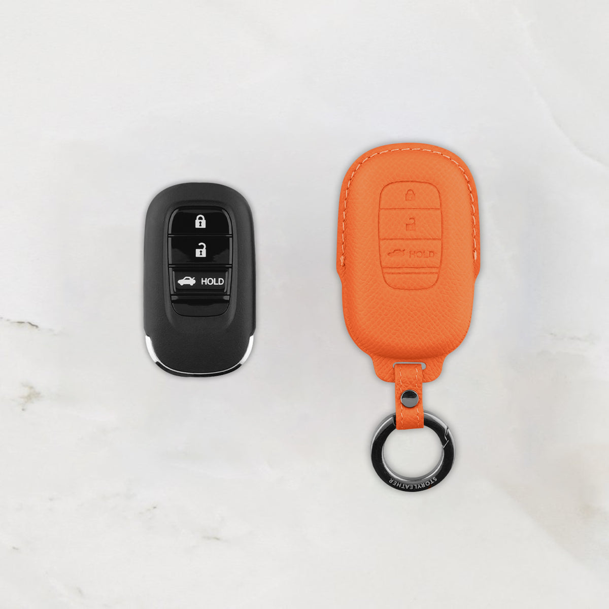 Orange leather key cover for Honda smart key