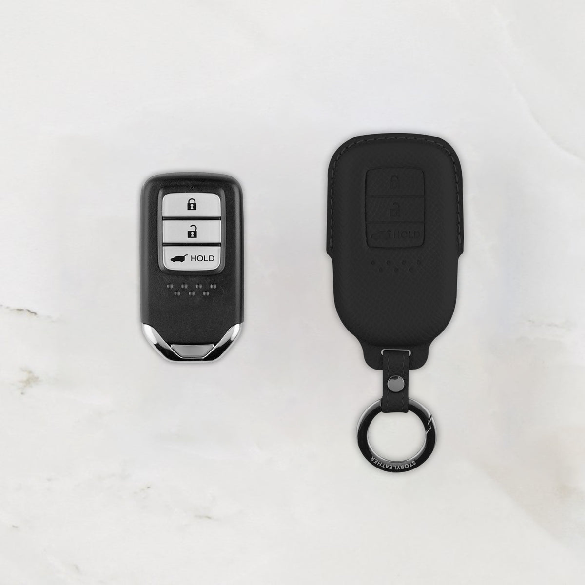 Black leather key cover for Honda smart key