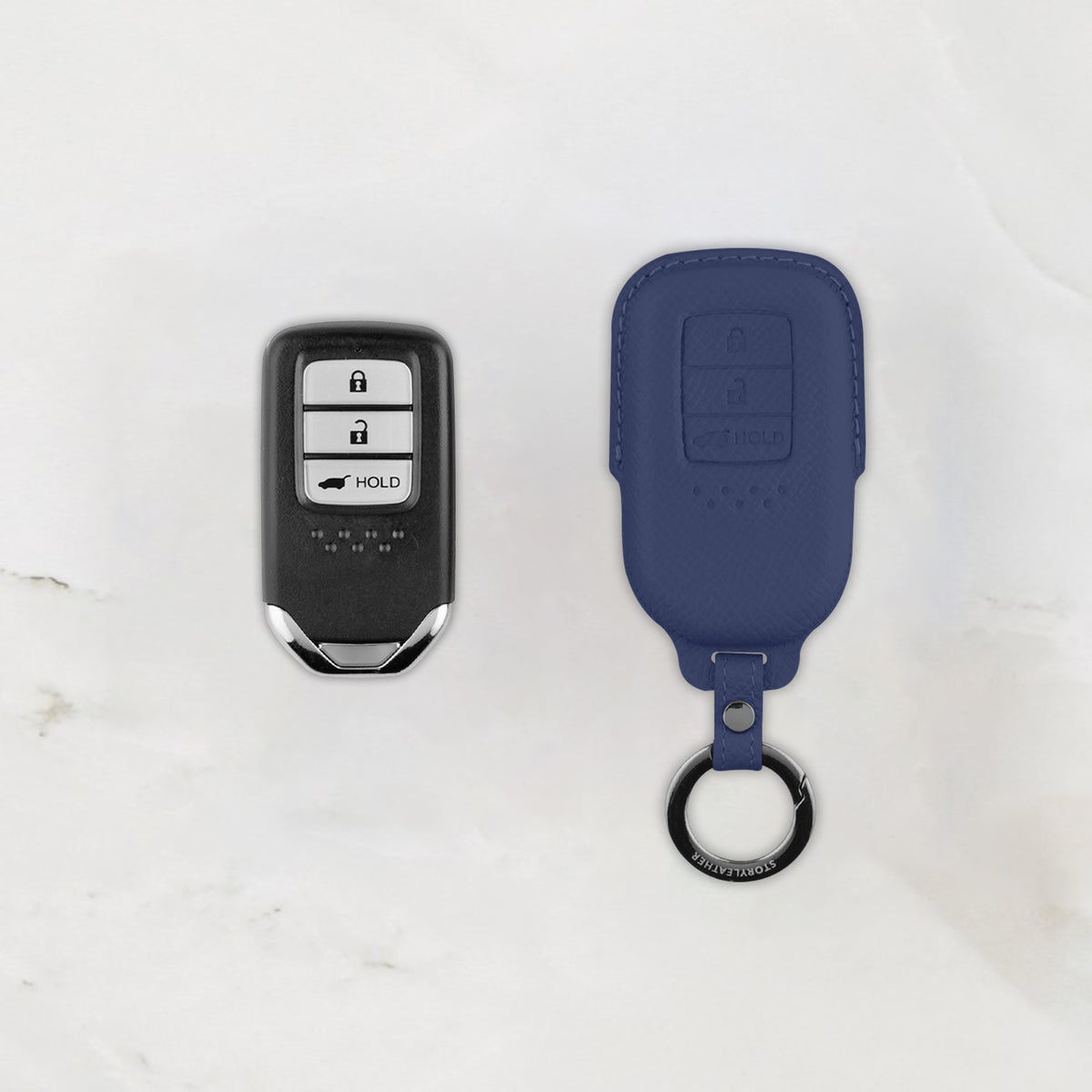 Blue leather key cover for Honda smart key