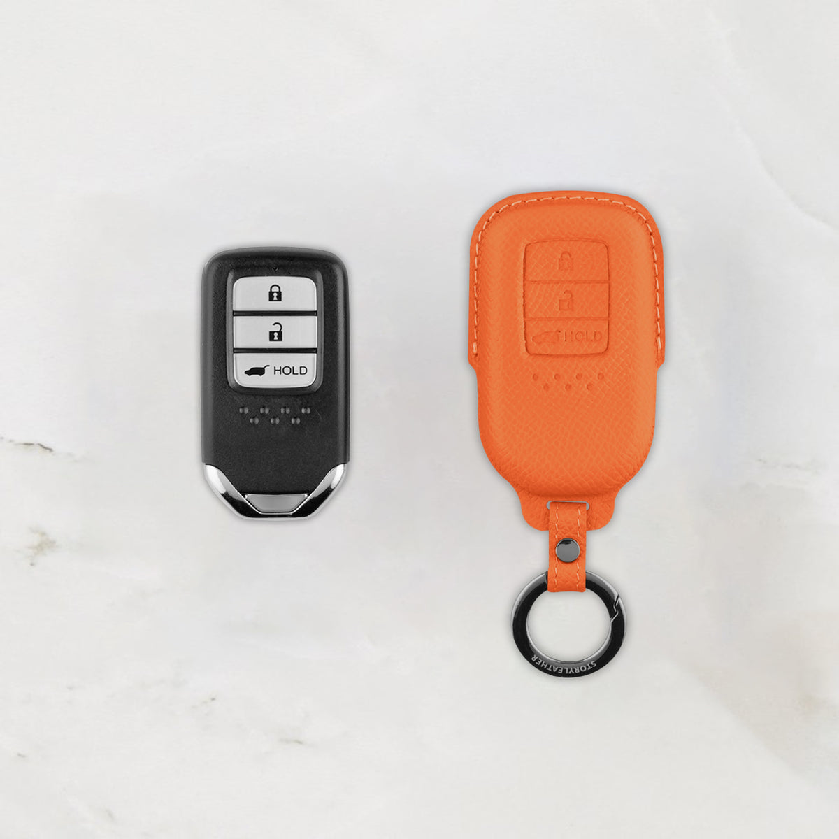 Orange leather key cover for Honda smart key