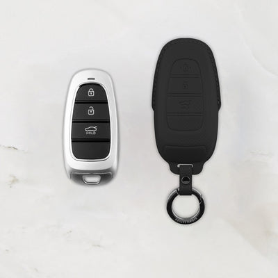 Black leather key cover for Hyundai smart key