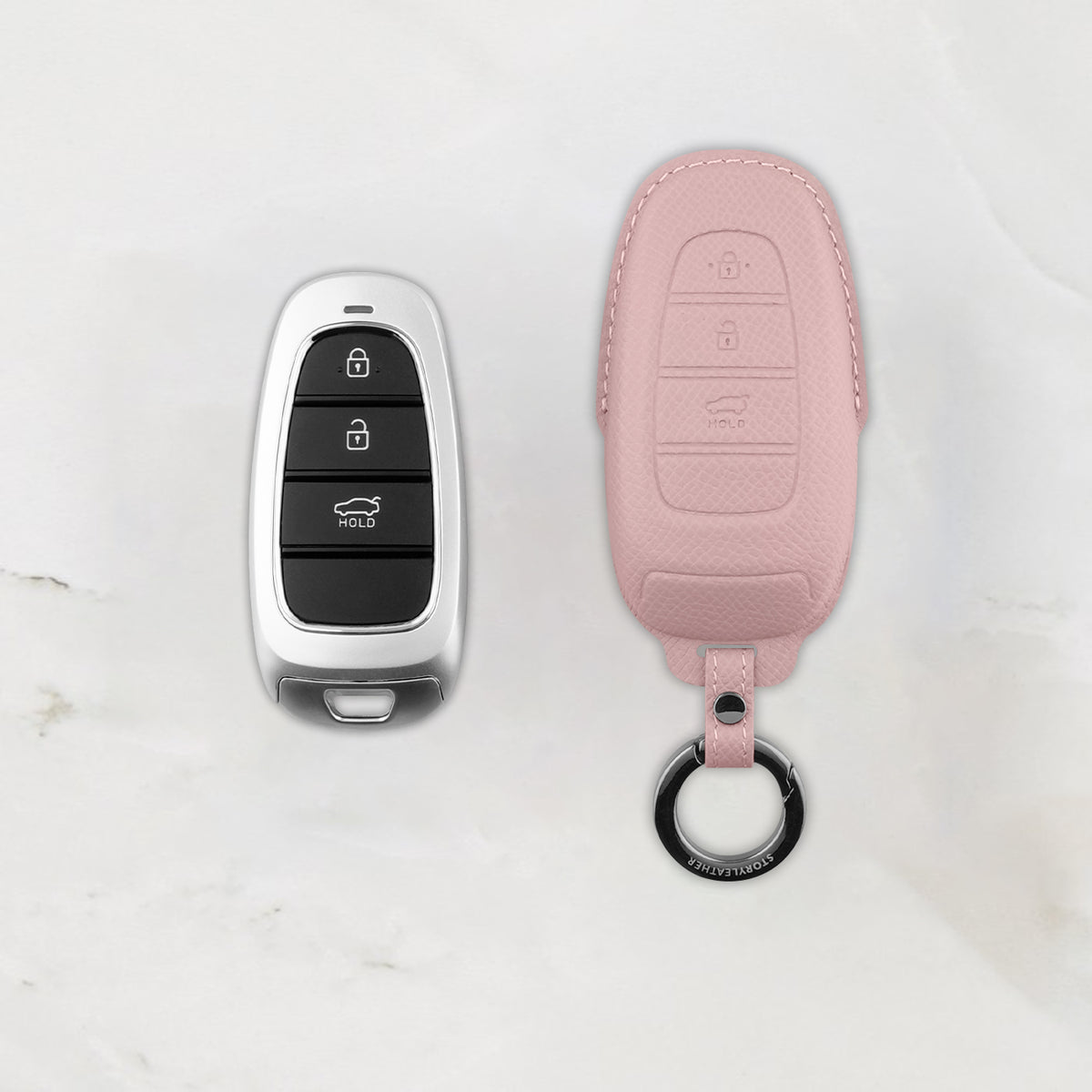 Pink leather key cover for Hyundai smart key