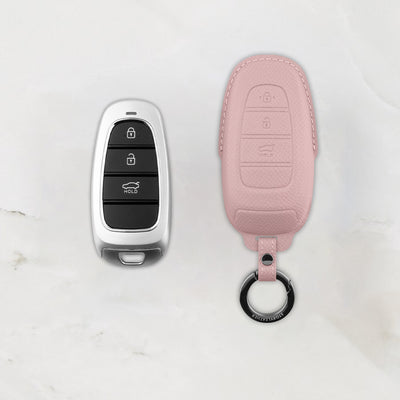Pink leather key cover for Hyundai smart key