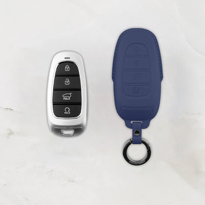 Blue leather key cover for Hyundai smart key
