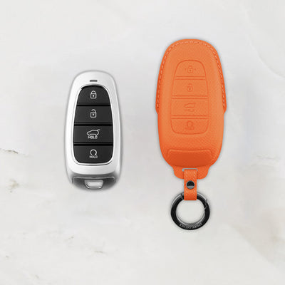 Orange leather key cover for Hyundai smart key