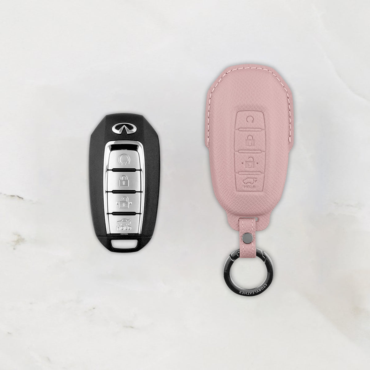 Pink leather key cover for Infiniti smart key