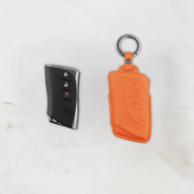 Orange leather key cover for Lexus smart key
