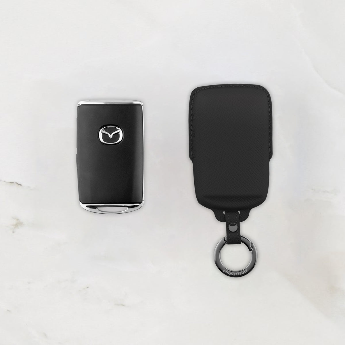 Black leather key cover for Mazda smart key