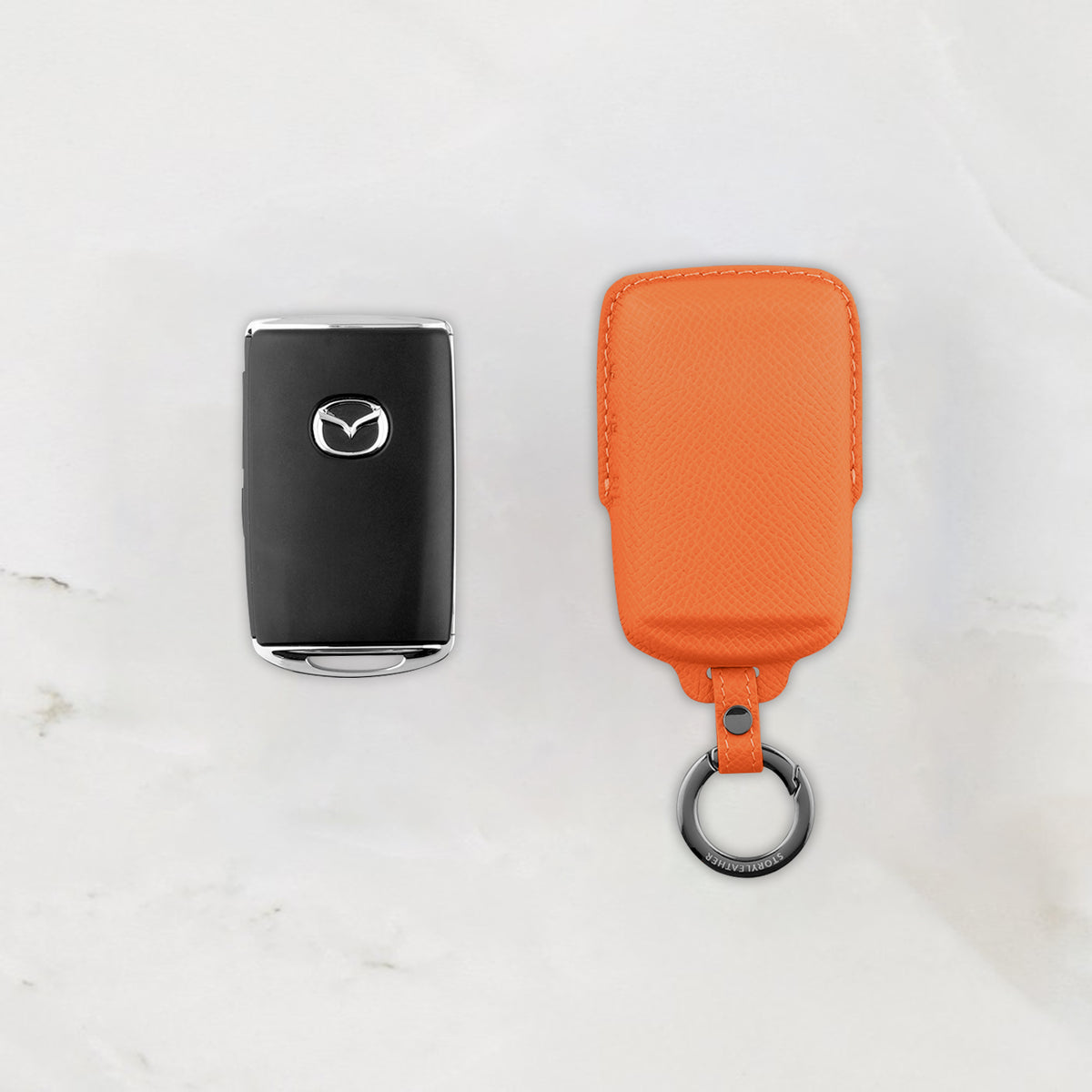 Orange leather key cover for Mazda smart key