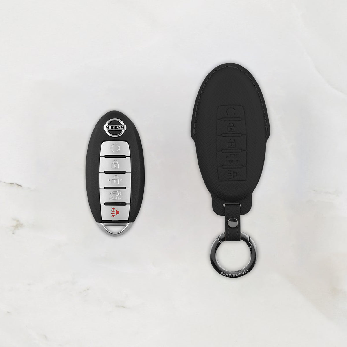 Black leather key cover for Nissan smart key