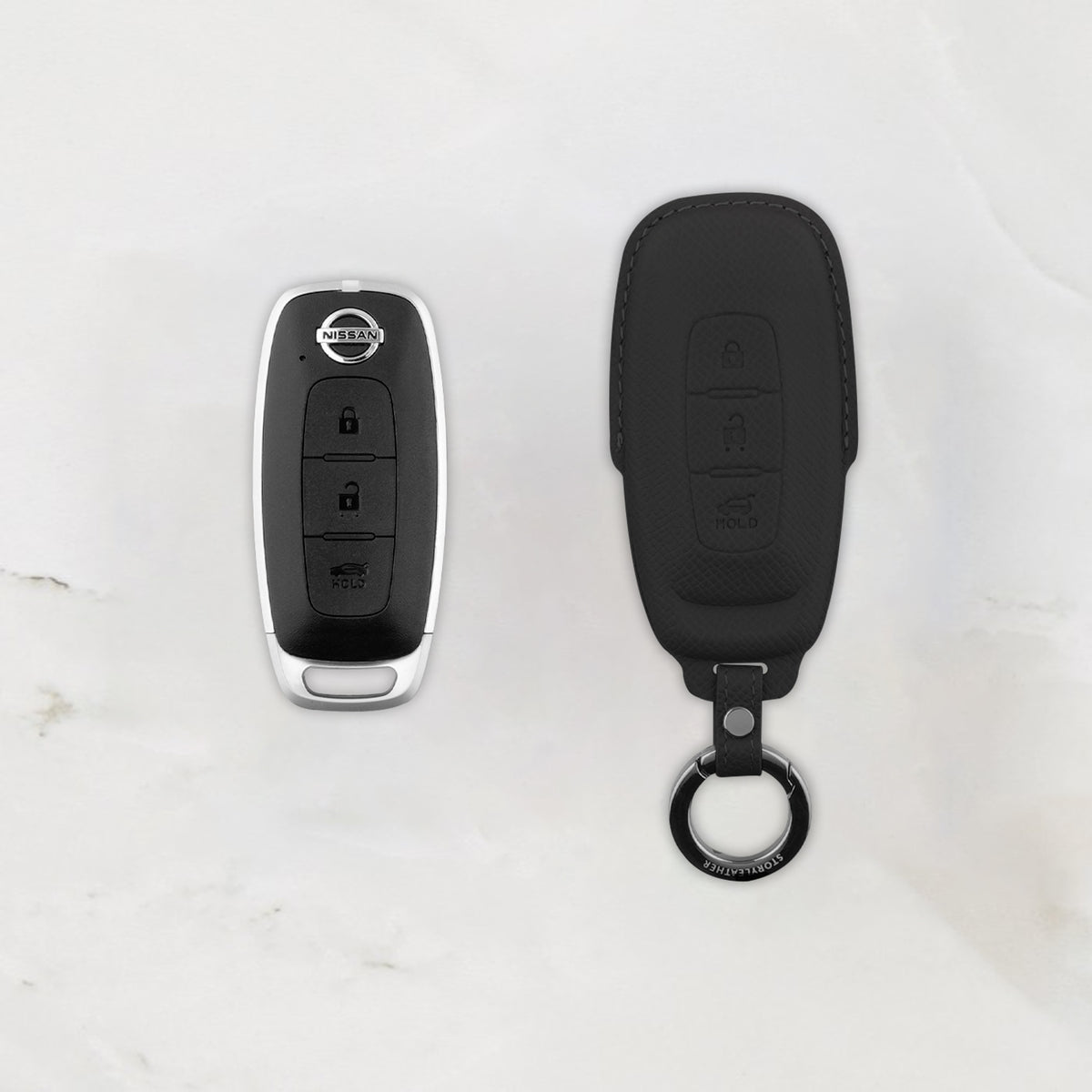 Black leather key cover for Nissan smart key