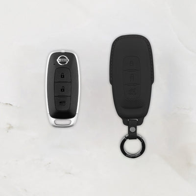 Black leather key cover for Nissan smart key