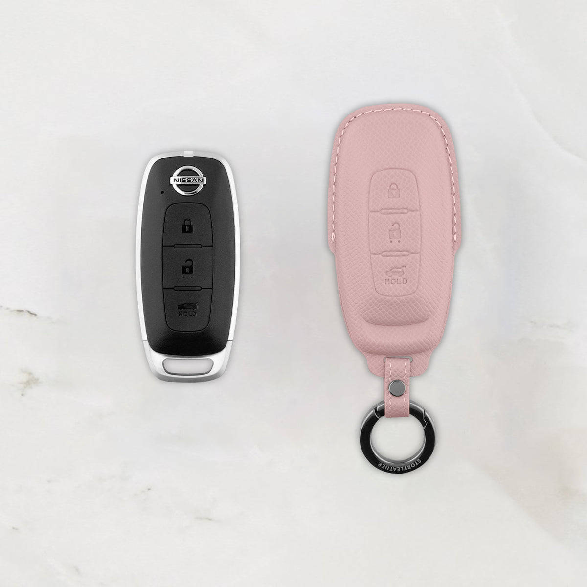 Pink leather key cover for Nissan smart key