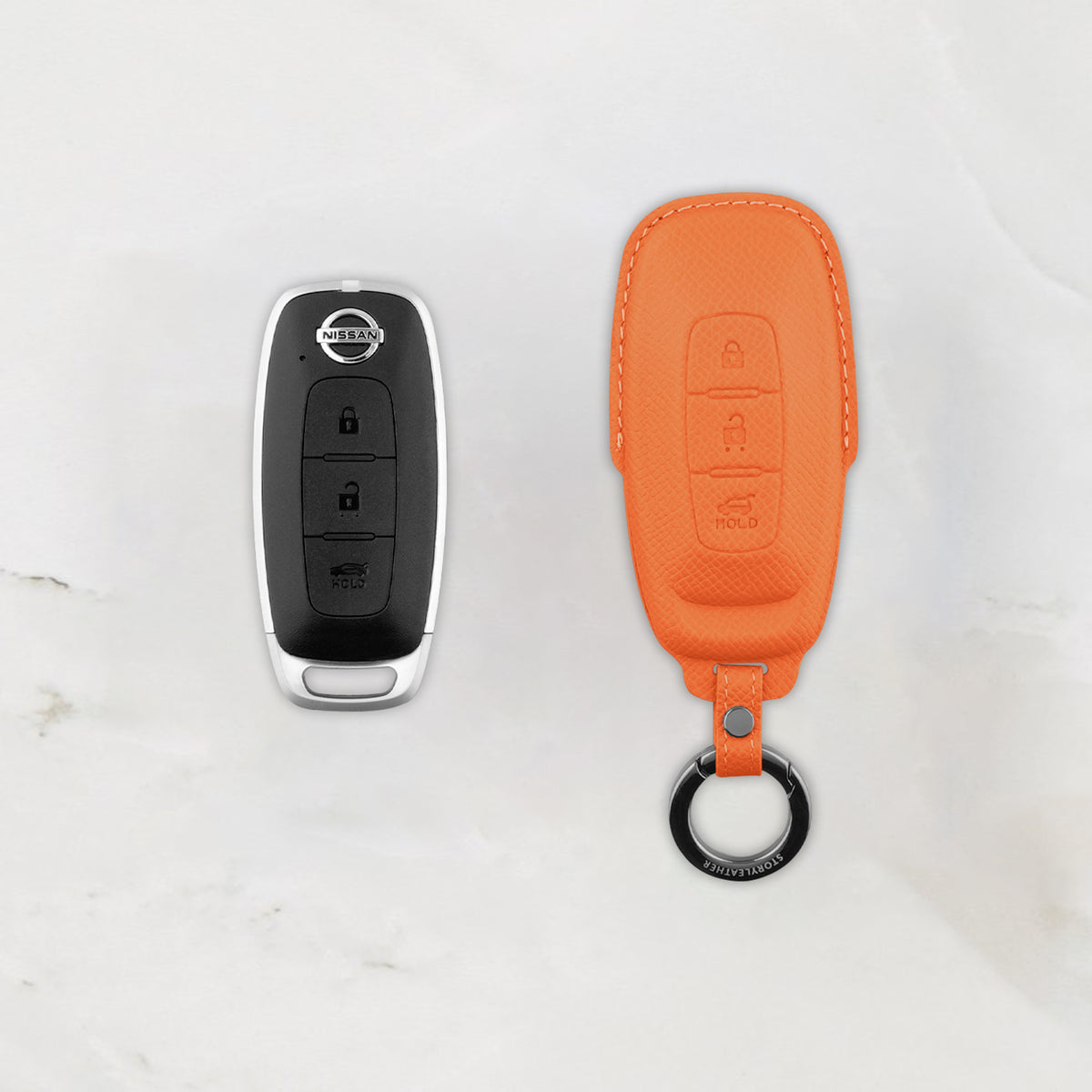Orange leather key cover for Nissan smart key