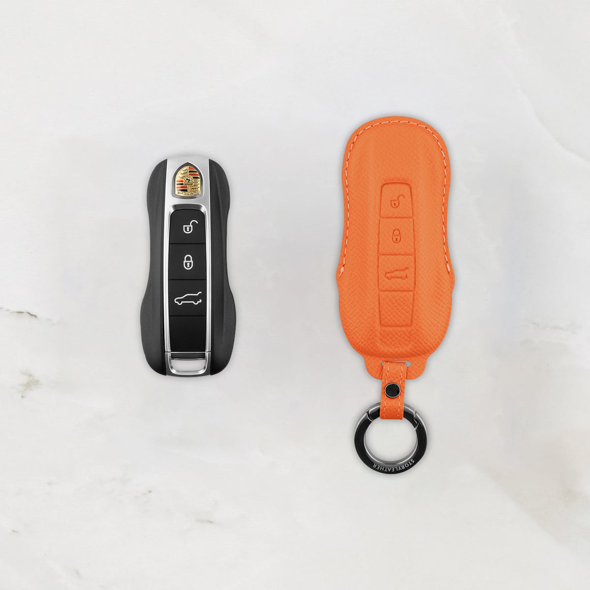 Orange leather key cover for Porsche smart key