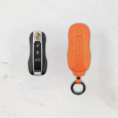 Orange leather key cover for Porsche smart key