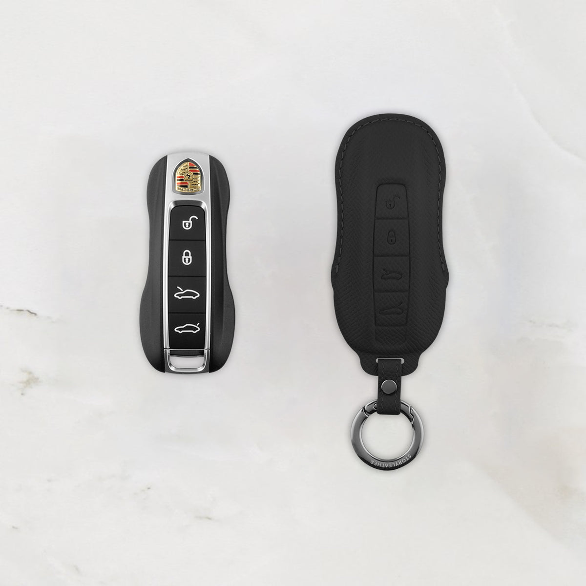 Black leather key cover for Porsche smart key