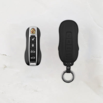 Black leather key cover for Porsche smart key