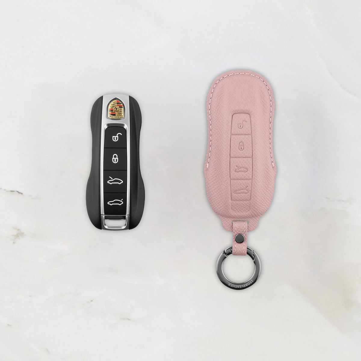 Pink leather key cover for Porsche smart key