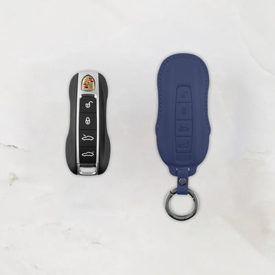 Blue leather key cover for Porsche smart key