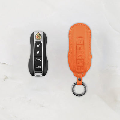 Orange leather key cover for Porsche smart key