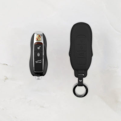 Black leather key cover for Porsche smart key